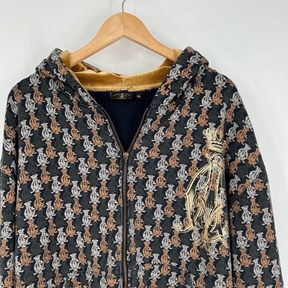 Y2k Vintage Christian Audigier Los Angeles Crown Monogram Zip-Up Hoodie Size XL - Picture 7 of 7